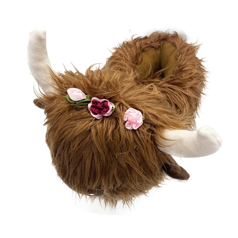 LELEBEAR Highland Cow Plush Scottish Cow Slippers, Soft Warm Animal Home Indoor Slippers4