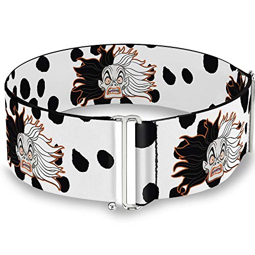 Buckle-Down Belt Women's Cinch Cruella De Vil Driving Mad Face Dalmatian Spots White Black Available In Adjustable Sizes