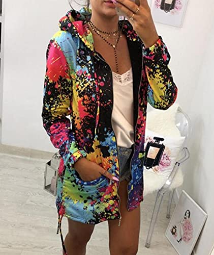 SEMATOMALA Women's Splatter Paint Hooded Zip Up Jacket Colorful Funny Graphic Printed Drawstring Cardigan Sweatshirt3