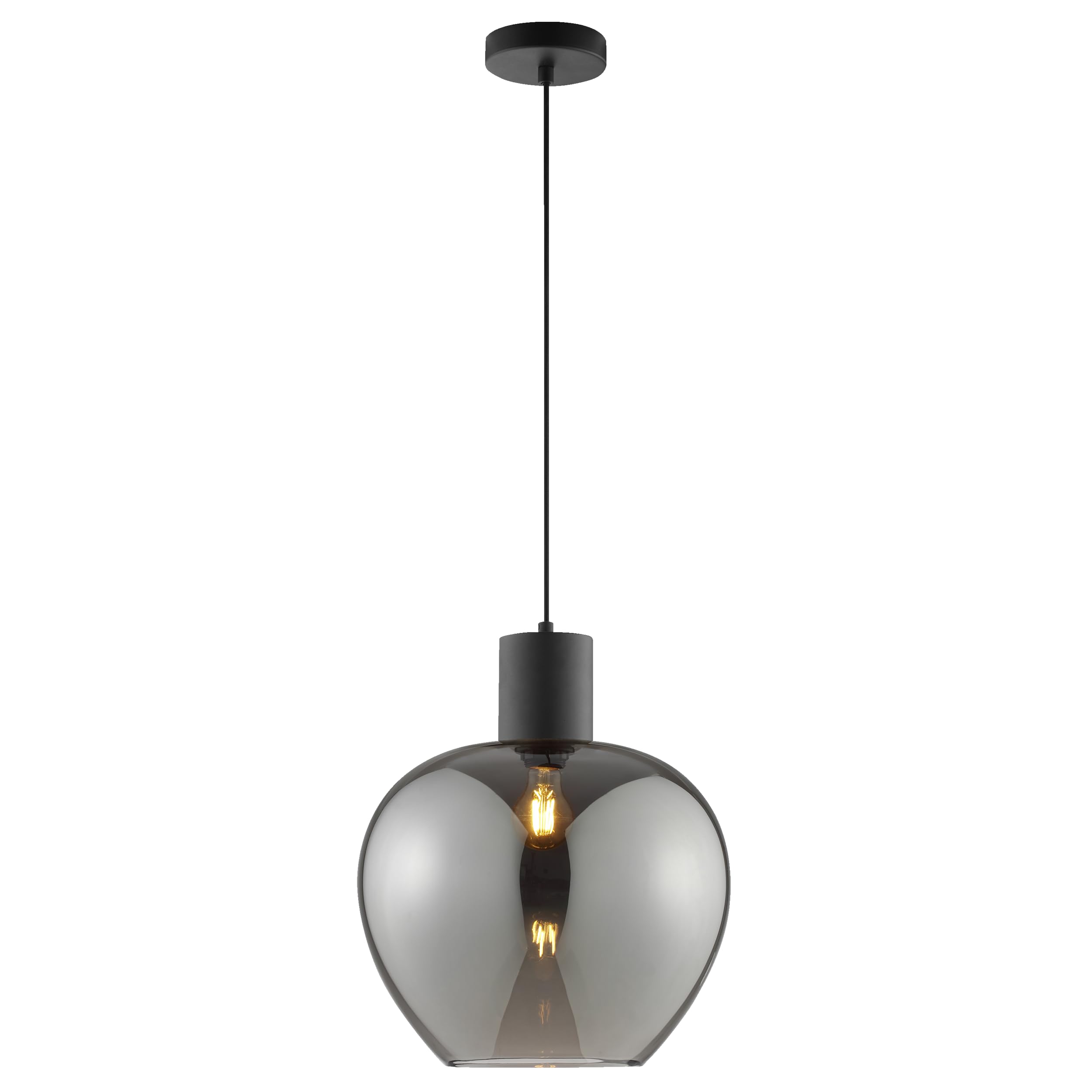 Lightbox Pendelleuchte, 1 x E27 Fassung, Höhe 150 cm, Ø 35 cm, in der Höhe kürzbar, Alluminio und Glas, Schwarz mit Rauchglas, moderno Hängeleuchte für Esszimmer, Wohnzimmer, Küche