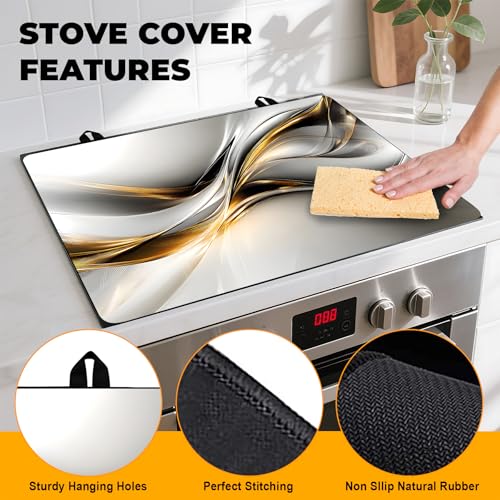 Image of Stove Top Cover Flower Gas Stove Top Cover for Home Decoration Kitchen Pad Non-Stick Washable Cooktop Covers Countertop Protector Keep Stove Clean (Silvery, 30L inchx21W inch)