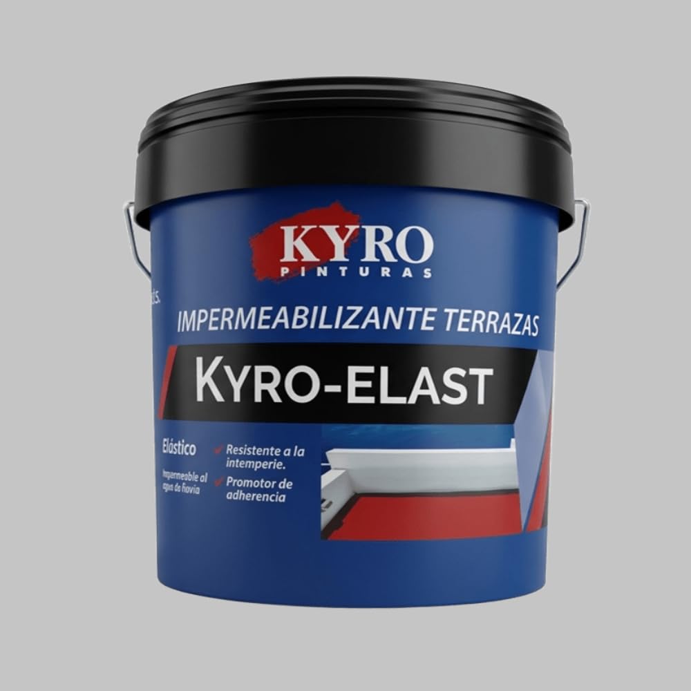 Kyro Elast Supremo - Pintura Impermeabilizante con Fibra para Terrazas - Pintura Antigoteras - Máxima Resistencia y Elasticidad - 14L, 4L y 750ml (Gris con Fibra, 4 Litros)