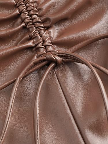 CIDER Faux Leather High Waist Drawstring Split Maxi Skirt2