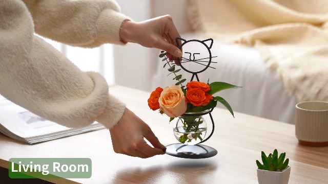 Kreative Katzen-Pflanzgefäß Aus Glas Mit Metallständer – Terrarium Für Hydrokultur, Ca. 28,4 Cm, Goldfarben
