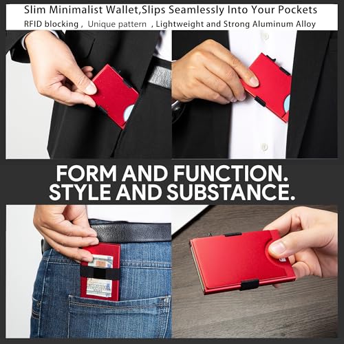 Image of Slim Card Holder Wallet for Men, Minimalist RFID Blocking Pop Up Wallet, Smart Metal Business Card Case Holds 12 Cards, Ultra-Thin Front Pocket Wallet, Gifts for Men
