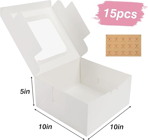 Miniatura 2 de Moretoes 15 cajas de pastel de 10 x 10 x 5 pulgadas con ventana, cajas blancas para panadería, cajas para pasteles, cajas para tartas, cupcakes,