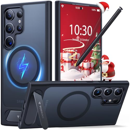 TORRAS Strong Magnetic & Seamless Stand for Samsung Galaxy S24 Ultra Case, Fit for MagSafe, Mil-Grade Drop Protection, Kickstand for Samsung Galaxy S24 Ultra Case, Translucent Back/Black Edge