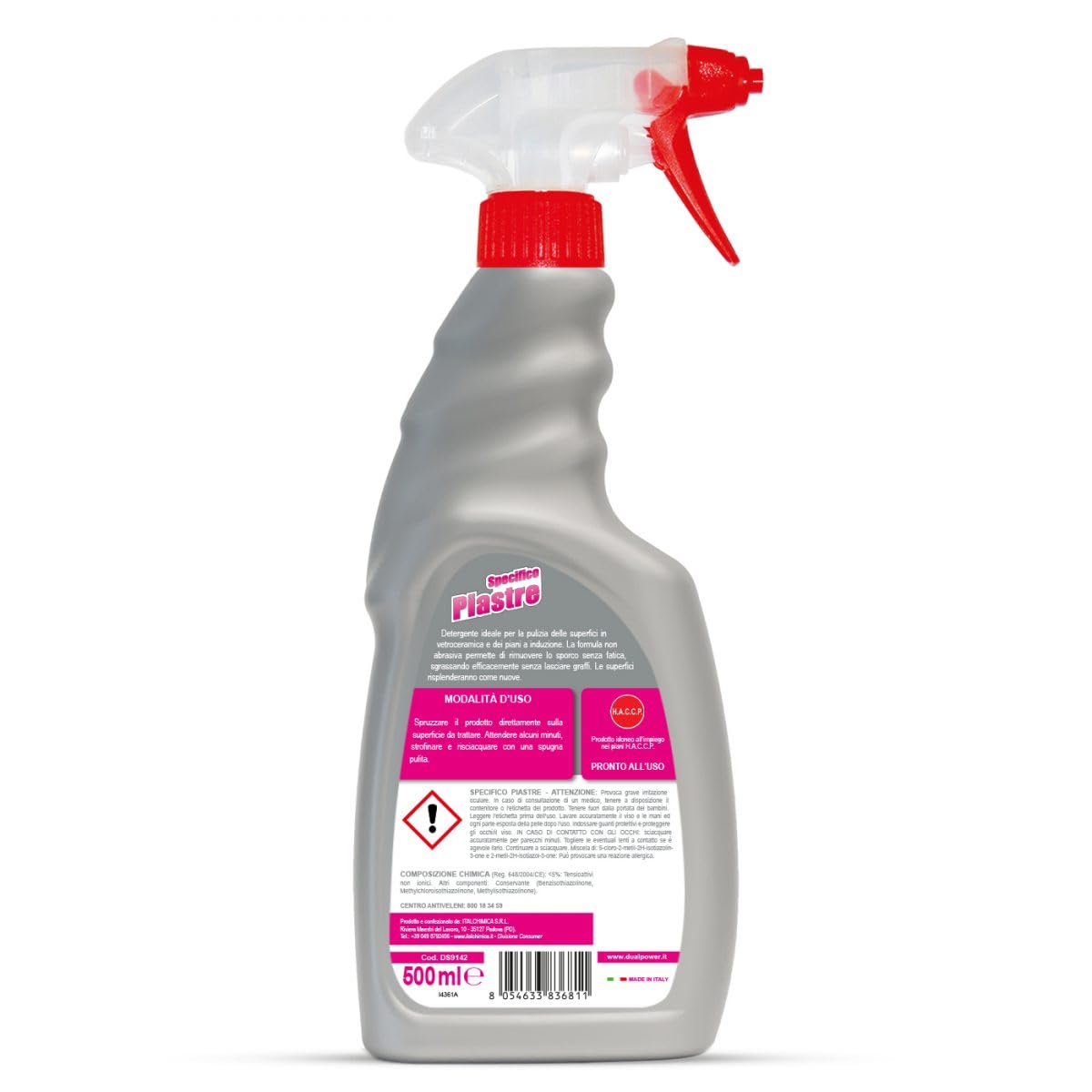 8x Dual Power Specifico Piastre - Ideales Reinigungsmittel zur Reinigung von Glaskeramik Oberflächen und Induktionskochfeldern 500ml + Beni Culinari Kostenloser Schlüsselanhänger