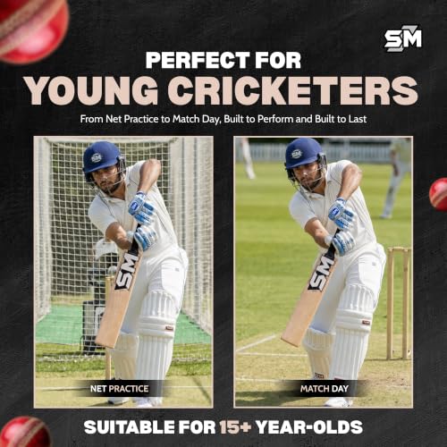 Image of SM Edge Kashmir Willow Cricket Bat | Huge Flowing Edges | Wooden Cricket Bat | Massive Profile | Rebound Technology | Superior Craftsmanship | Adult Club Cricket Bat | Size SH
