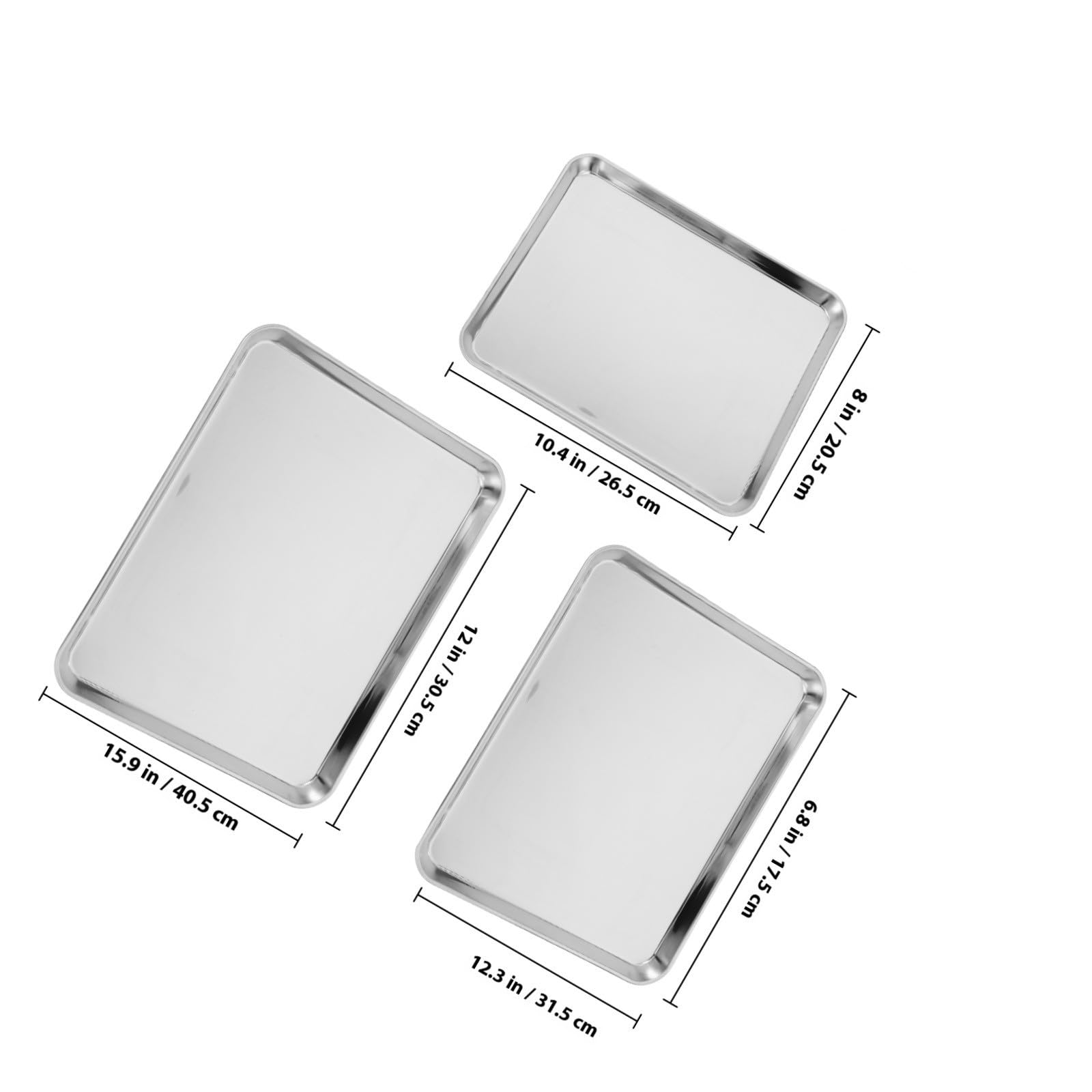 Adorainbow Lot de 3 Plaques à Pâtisserie Rectangulaires en Acier Inoxydable 430, Antiadhésives et Faciles à Nettoyer, pour Repas en Plein Air et Fête Gourmande