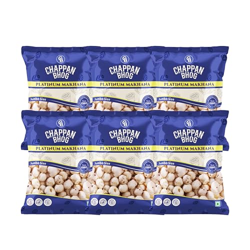 Image of Chappan Bhog Platinum Makhana 100g | 6+ Suta Jumbo Foxnuts (Phool Makhana) | Premium Raw Lotus Seeds | High Protein, Gluten Free Healthy Snack | Ready to Eat | Fasting and Evening Diet Snack