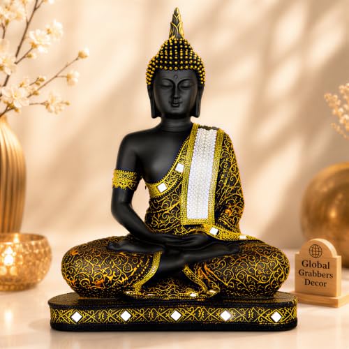 Image of Global Grabbers New Limited Edition 25 Centimetre Meditating Sitting Buddha Idol Statue showpiece Home Decor Decoration Items for Living Room and Gifts (Copper Black)