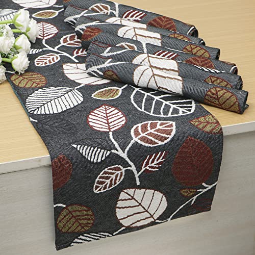Image of HOKIPO Cotton Jacquard Placemats with Table Runner for Dining Table 6 Seater (IN530-D5*6+IN532) Grey,6 Placemats + 72 Inch Runner