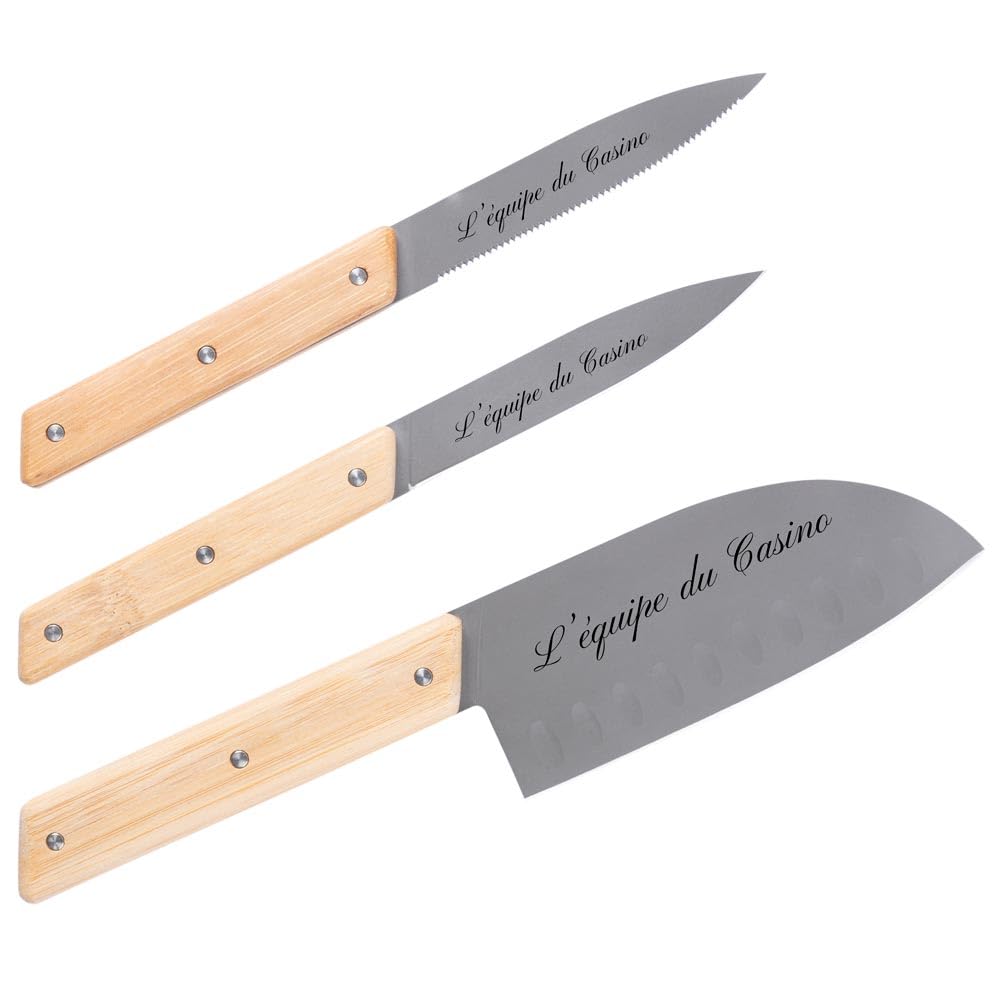 Ocadeau Set de 3 cuchillos de cocina grabados - cuchillos de cocina personalizados con texto grabado