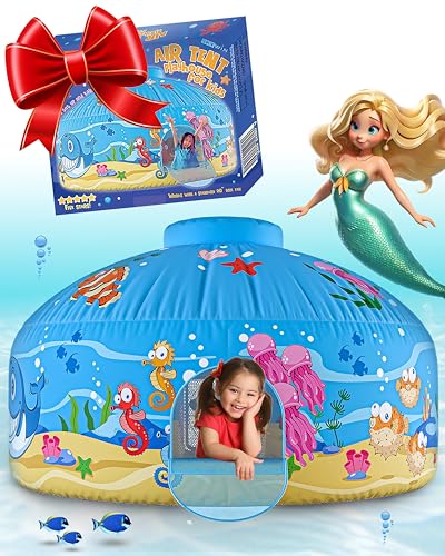 Skywin Deep Sea Fun Air Tent for Kids with Door (77” x 50”) Builds in 30 Seconds, Toddler Tents Indoor for Imaginative Play, Kids Forts Indoor Playhouse, Christmas or Birthday Gift (Fan Not Incl)