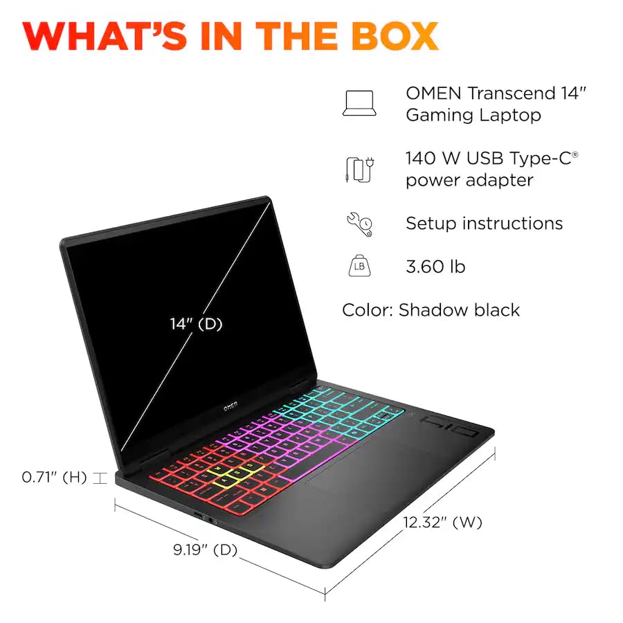 Image of HP OMEN Transcend 14 inch 120Hz 3K OLED Gaming Laptop - Intel Core Ultra 7-255H - NVIDIA GeForce RTX 5060-W /Mouse pad (32GB RAM | 4TB PCIe SSD)