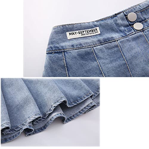 Milokado 3-12 Years Skirts For Teen Girls Kids Blue Elastic High Waist A Line Pleated Denim Skirt(Blue, 5-6 Years) #TOP7