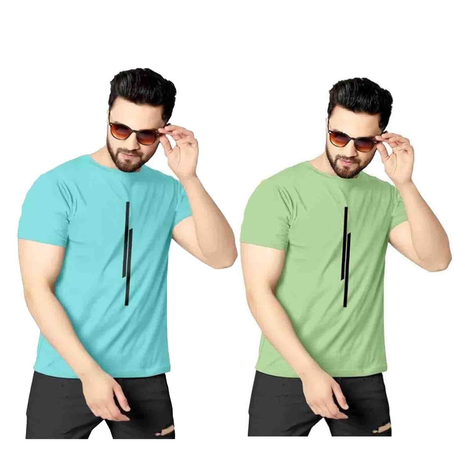 Classic Men Solid Polyester Round Neck Tshirt || 11 Lines Graphic, Regular Fit, Comfortable T-Shirt for Men (Pack of 2)-picture-28