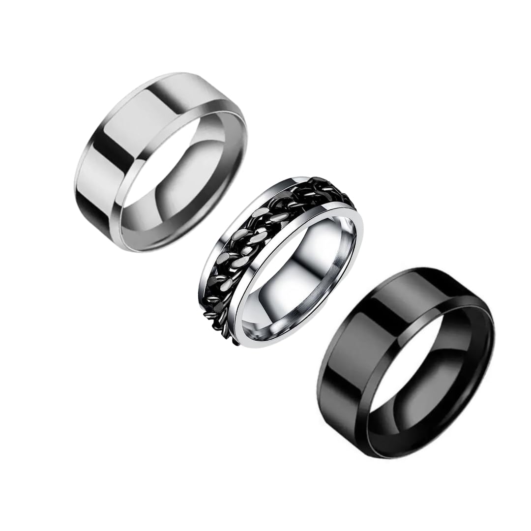 bellina Trendy And Stylish Spinner Rotatable Finger Ring And Round Ring For Boys And Men (Pack Of 3)-picture-42