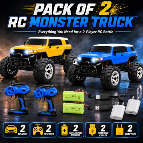 Image of GRAPHENE 1:8 Scale Remote Control Battle Big SUV Car Pack of 2 with Inflated Off-Road Tires High-Speed RC Monster Truck Durable Heavy-Duty Body Arcade 4WD Long Range Toy Car for Kids & Adults