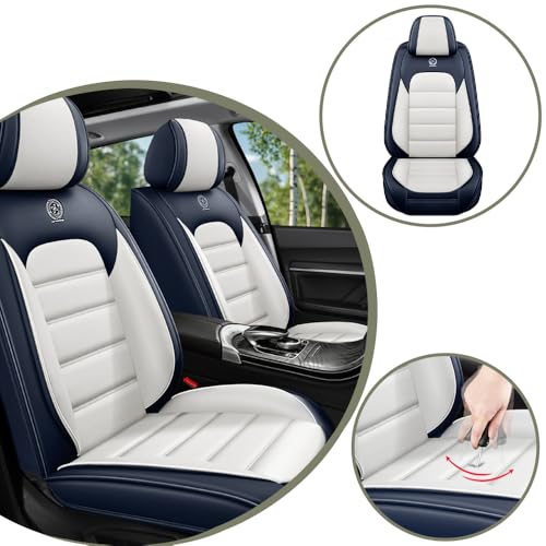 Image of Universal Car Seat Covers for Honda Insight 2002-2022 Anti-Slip Seat Covers,Waterproof Faux Leather Full Coverage Car Seat Protectors Interior Accessories(2Pcs Standard /Blue&White)