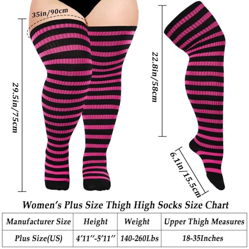 Image of Moon Wood Plus Size Thigh High Socks for Women Knit Cotton Extra Long Striped Over the Knee High Socks Leg Warmers