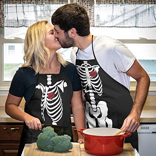 Funny Husband And Wife Apron Set,Skeleton Balck Aprons With 2 Pockets,Kitchen Couples Gift Set For Engagements Weddings Anniversaries Valentine's Day Bbq Grilling Cooking Apron #TOP2