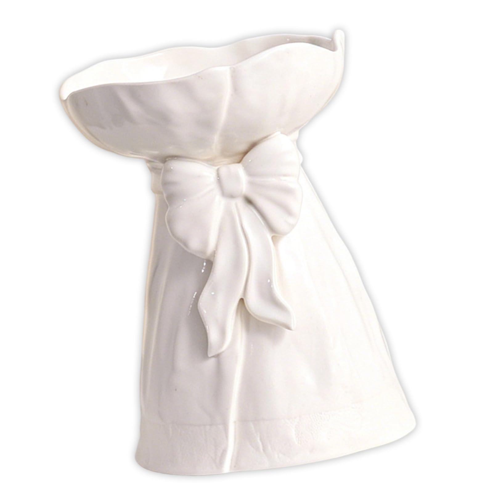 Mekalero Tabletop Ceramic Vase for Floral Arrangements White Glossy Finish with Loop Accent, Compact Decorative Holder for Dining Table Shelf and Home Decor Ribbon Vase White Decor Desk Centerpiece