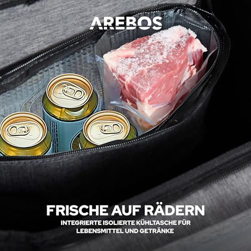 Arebos 3in1 Einkaufstrolley | Trolley groß 56 Liter | Einkaufswagen mit Kühlfach | Einkaufstasche mit Rollen | Klappbarer Shopper | klappbar Tasche abnehmbar | Einkaufsroller, Handwagen | Grau – Bild 5
