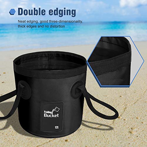 Pieghevole Secchiello da Campeggio dal Design Trendy Camping Fishing Party Garden può Essere Usato Come Ciotola Pieghevole, Contenitore dell'Acqua o lavello Pieghevol (Nero, 12L)