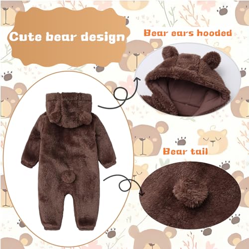 Newborn Baby Romper Fleece Onesie Jumpsuit Toddler Warm Hooded Outwear Outfits for Infant3