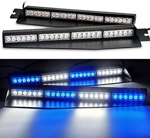 8X6 LED Emergency lights for vehicles Visor Strobe Police Whelen lights with 15 Different Flashing Last pattern memory recall(Blue/White/Blue/White)