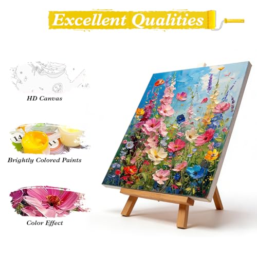 Image of HASTHIP DIY Paint By Number for Adults Spring Wild Flower Oil Paint Art Kit, 40x50cm Canvas Oil Paint Art Set with Acrylic Paint & Brushes, DIY Beginners Drawing Art Kit Home Decor Wall Painting Gift