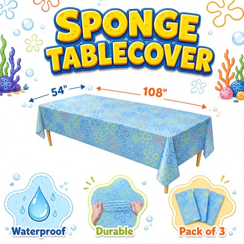 Image of Blue Orchards Sponge Tablecover (Pack of 3) - XL 54 inchx108 inch - Immersive Underwater Birthday Party Decorations, Ocean Party Tablecloth, Under the Sea Themed Decor, Plastic Table Cover, Event Decoration