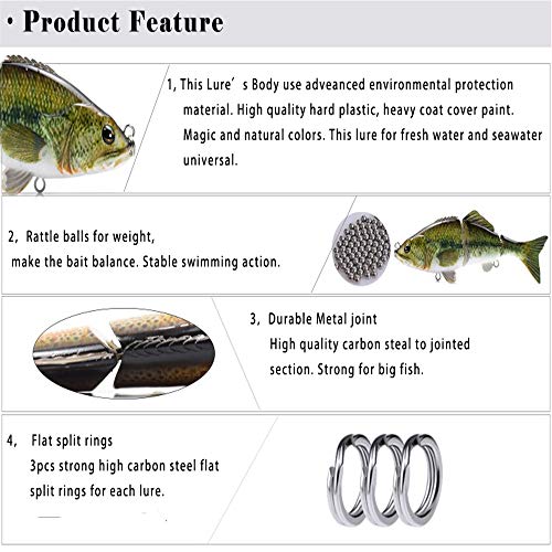 Yialia Isca de pesca biônica isca afundando corpo duro isca de pesca de 3 segmentos isca de pesca mu