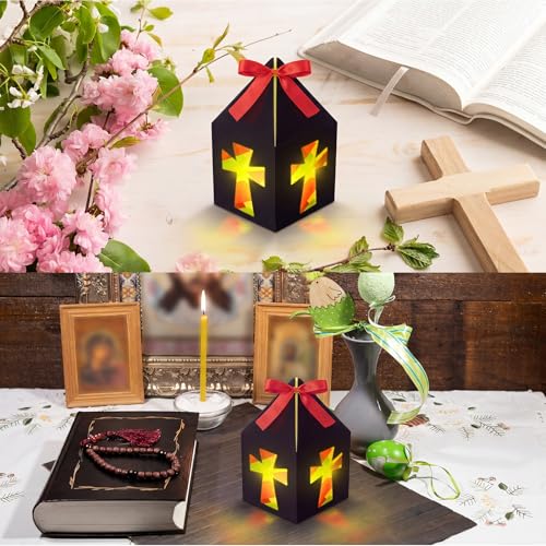 Simgoing 15 Sets Sunday School VBS Lanterns Centerpieces 2026 VBS Illumination Theme Cross Lanterns Christian Decorations Paper Boxes with Ribbon and LED Candles for Church Sunday School Activities by Simgoing - Image 4