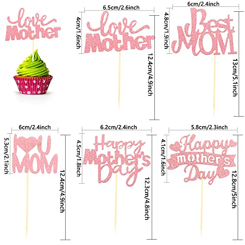 Cotiny 55 Pcs Glitter Mother's Day Cupcake Toppers Rose Gold Love Cake Toppers Cupcake Picks For Mothers Day Birthday Party Cake Decorations #TOP1