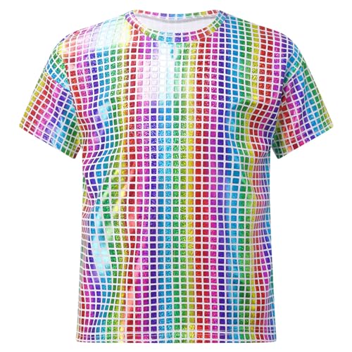 JanJean Big Kids Girls Shiny Metallic Sleeveless Jazz Hip Hop Dance Tops Loose Sparkle T-Shirt Club Party Dress Up Colorful 15-16 Years