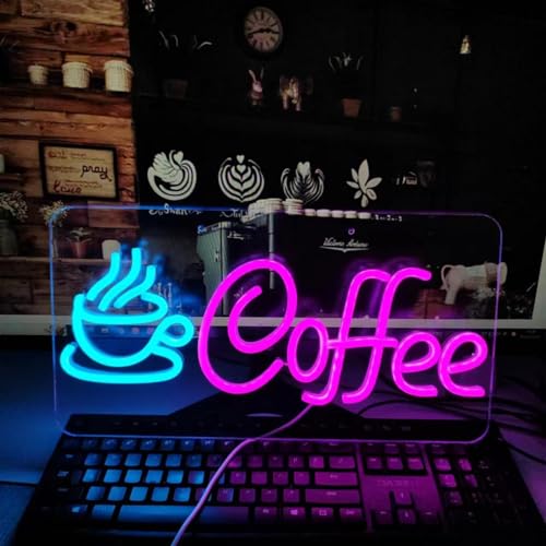 Image of Large Coffee Neon Sign Coffee Bar,LED Arylic Coffee Sign Coffee Shop Wall Decor,Dimmable Coffee Cup Neon Light Art Lights Beer Bar Club Windows Glass Party Coffee Station,5V USB Powered