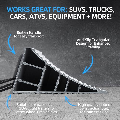 Image of Homeon Wheels RV Camper Large Wheel Chocks Extra Wide with Handle and Rope for Travel Trailers, Cars, Tire Chocks Blocks 2 Packs Hard Plastic Heavy Duty(Gray)