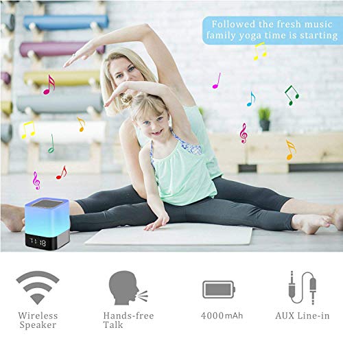Foreita Bluetooth Speaker Night Light - Touch Control Bedside Lamp Portable Wireless Mp3 Player Alarm Clock - Multicolor Dimmable Changing Led Table Lamp For Bedroom #TOP5