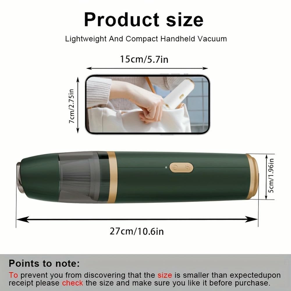 SYJYM Aspiradora de Mano inalámbrica - Doble Limpieza, eficiente y compacta, Mini colector de Polvo Recargable por USB para automóvil, Boquilla Liviana de Doble Uso, filtración de Cabello y hollín