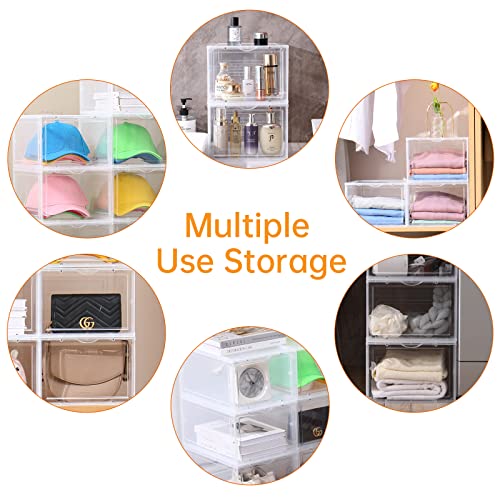 Clemate Shoe Storage Box,Set Of 8,Shoe Box Clear Plastic Stackable,Drop Front Shoe Box With Clear Door,Shoe Organizer And Shoe Containers For Sneaker Display,Fit Up To Us Size 12(13.4”X 9.84”X 7.1”) #TOP3