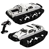 ■ Tanque RC todoterreno: el coche RC 4WD está diseñado con un motor potente, que le ofrece la velocidad más alta de hasta 12 km / h. Con la exclusiva rueda del tanque, puede correr fácilmente sobre la arena, el vidrio y la roca, lo que lo convierte en un increíble rastreador de carreras todoterreno, adecuado para jugar en interiores o exteriores.