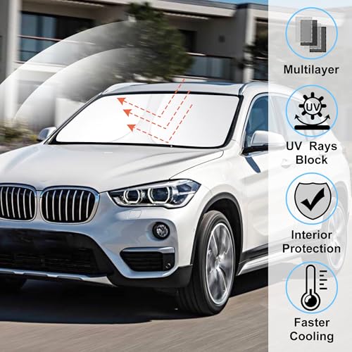 Image of Windshield Sun Shade Custom Fit for 2016-2022 BMW X1 F48 Accessories Foldable Sunshade Sun Blocker Protect Car from Sun Rays & Heat Damage Keep Car Cooler