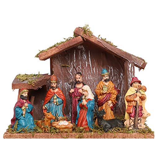 Foci Cozi Christmas Nativity Figurine - Nativity Scene Statue With Wooden And Moss Stable #TOP1