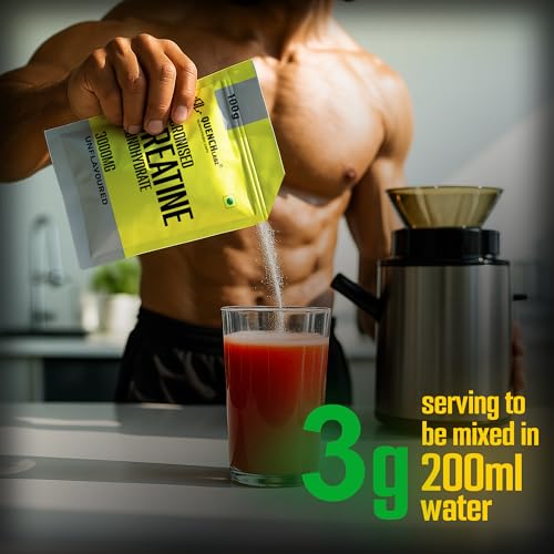 Image of QuenchLabz Creatine Powder 3000 mg | Mircronized Creatine Monohydrate | Creatine Monohydrate 100g for For Lean Pump and Volumization | Gym Supplement for Men for Pump and Strenght - Unflavoured Powder - 33 Servings