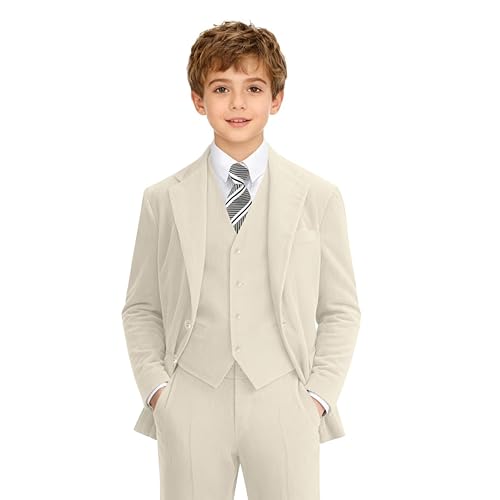 TAMIFLY Boys Corduroy Suit Slim Fit 5 Piece Wedding Suits for Boy Vintage Winter Outfit Casual Corduroy Suit Teen Tuxedo