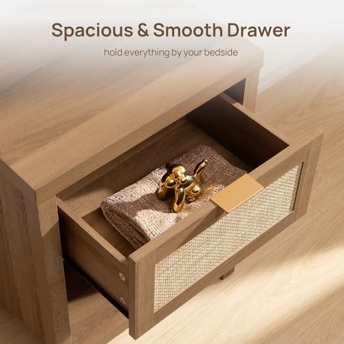 Image of SICOTAS Night Stand Set 2 Rattan Nightstands with Drawer 19.7 inch Wide