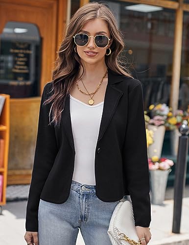 Image of GRACE KARIN Women Sweater Blazer Casual Work Croppped Cardigan Lightweight Button Front Short Knit Blazer Jacket S-XXL